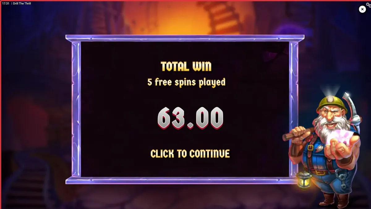 Tampilan antarmuka seluler slot Drill The Thrill dengan grafik tambang yang tajam